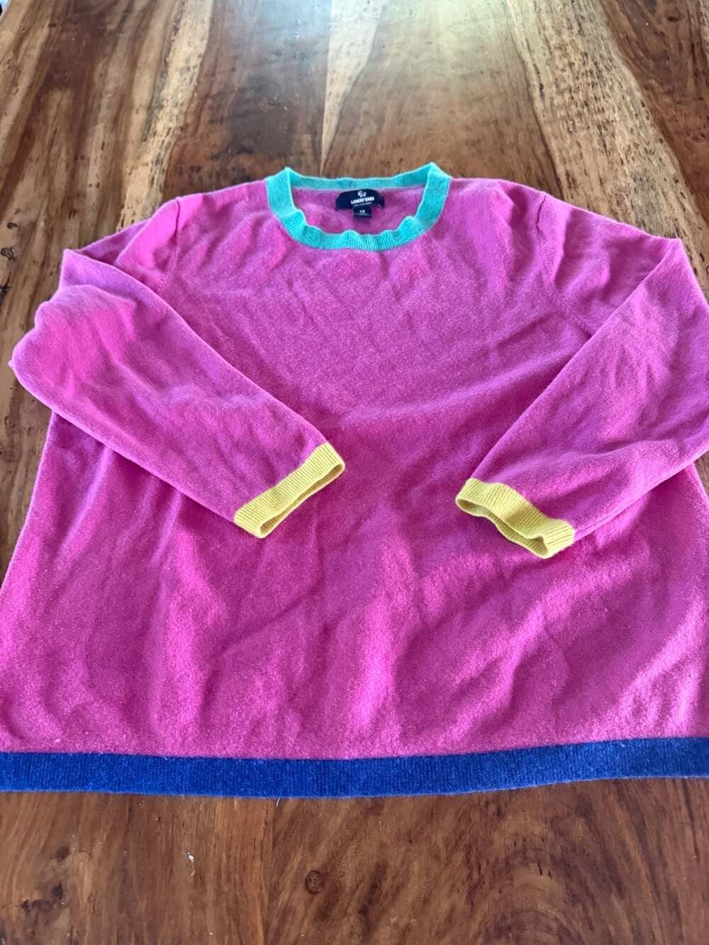 Lands' End 100% Cashmere Colorblock Crewneck Sweater Size 1X